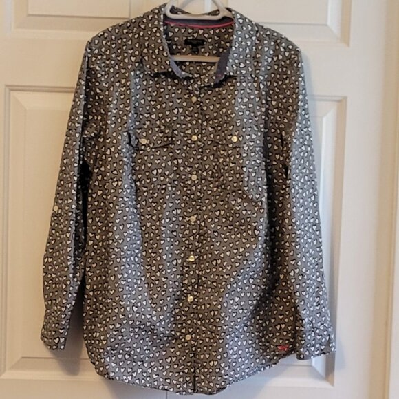 EUC Heart Print Cotton L/S Button Down - Picture 1 of 6